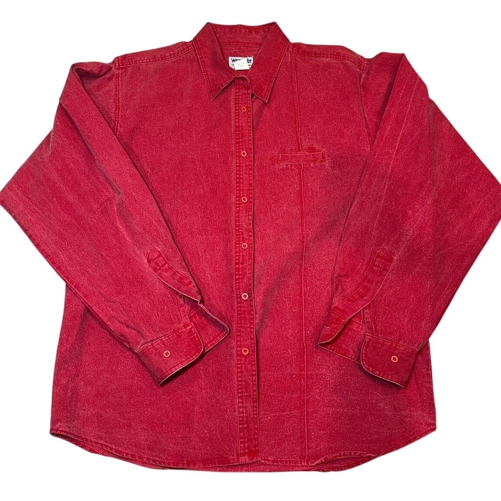 Vintage Wrangler Brushpopper Long Sleeve‎ Button Up Shirt Mens XL Red Cotton